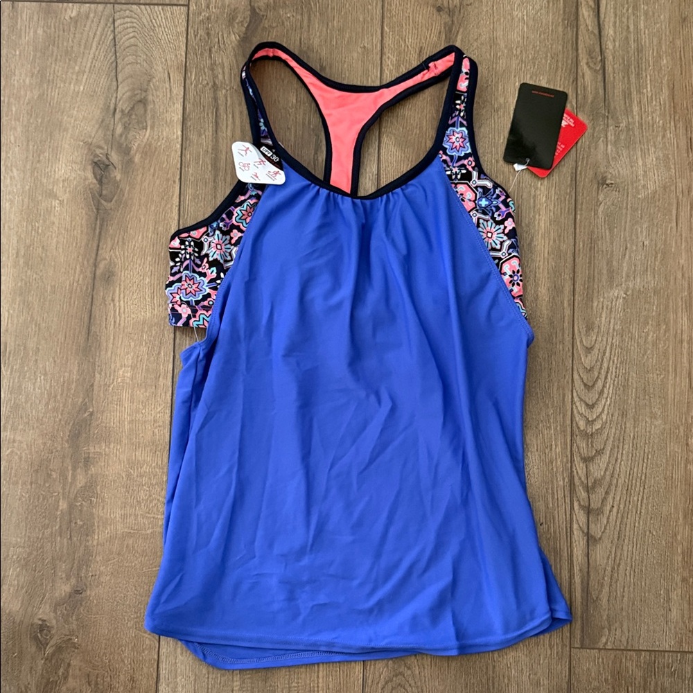 ZeroXposur Blue and Pink Floral Swim Top size 10